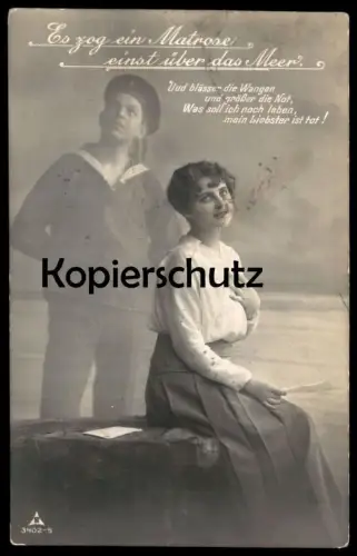 ALTE POSTKARTE ES ZOG EIN MATROSE EINST ÜBER DAS MEER UND BLÄSSE DIE WANGEN ABSCHIED TOD sailor postcard cpa AK