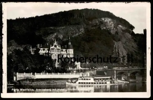 ALTE POSTKARTE PORTA WESTFALICA ARMINSBERG MIT HOTEL GROSSER KURFÜRST Schiff postcard Ansichtskarte cpa AK