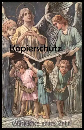 ALTE POSTKARTE GLÜCKLICHES NEUES JAHR! NEUJAHR ENGEL KINDER ETLINGERSCHER VERLAG WILHELM OTT WÜRZBURG Ansichtskarte AK