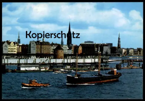 ÄLTERE POSTKARTE HAMBURG HAFENPARTIE AN DEN LANDUNGSBRÜCKEN SCHLEPPER Hafen harbour port Frachschiff cargo ship postcard