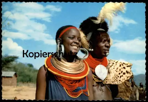 ÄLTERE POSTKARTE EAST AFRICA TURKANA FRAU & MANN KENIA Kenya Tradition Schmuck Feder Fell Leopard Afrika postcard cpa AK