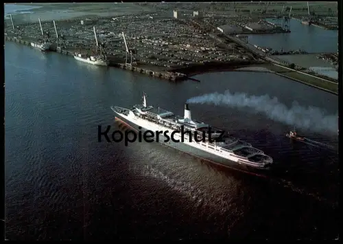 ÄLTERE POSTKARTE SEESTADT BREMERHAVEN CONTAINERTERMINAL MIT AUSLAUFENDEM PASSAGIERSCHIFF DAMPFER Hafen port postcard cpa