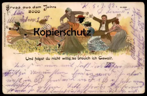 ALTE POSTKARTE GRUSS AUS DEM JAHRE 2000 ZUKUNFTSKARTE FRAU & MANN GEWALT ROLLE KLISCHEE VERLAG BRUNO BÜRGER & OTTILIE