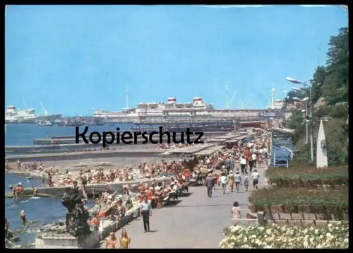 ÄLTERE POSTKARTE SOTSCHI PRIMORSKAJA DAMM SOCHI PRIMORSKAYA PROMENADE DAMPFER BRIEFMARKE HUBSCHRAUBER MIL MI 12 Russia