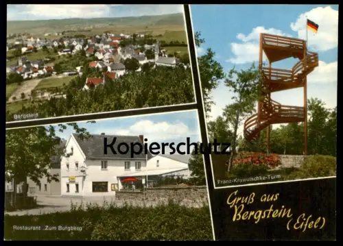 ÄLTERE POSTKARTE GRUSS AUS BERGSTEIN EIFEL RESTAURANT ZUM BURGBERG FRANZ-KRAWUTSCHKE TURM HÜRTGENWALD Ansichtskarte AK