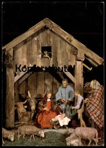 ÄLTERE POSTKARTE KRIPPE WEIHNACHTEN HOLZKRIPPE crib couvent christmas Krippenfiguren Ochs Esel Schaf Stall Ansichtskarte