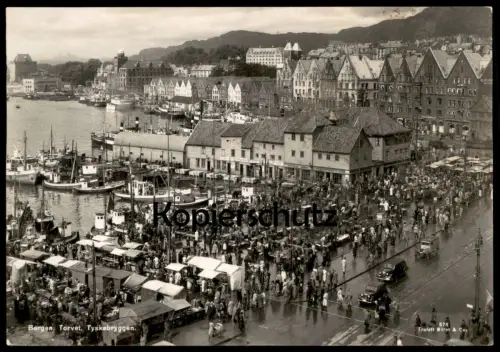 ALTE POSTKARTE BERGEN TORVET TYSKEBRYGGEN MARKT market Norwegen Norway Norge Norvege Ansichtskarte AK cpa postcard