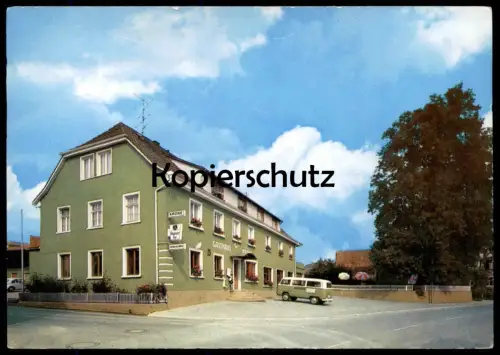 ÄLTERE POSTKARTE KONSTANZ LITZELSTETTEN GASTHAUS PENSION KRONE FAMILIE SPECK MODERNE ZIMMER VW BUS VOLKSWAGEN GRÜN