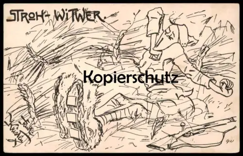 ALTE KÜNSTLER POSTKARTE STROH-WITWER FRONT WELTKRIEG SOLDAT RUDOLF KRISTEN Militär Strohwitwer Humor Ansichtskarte AK