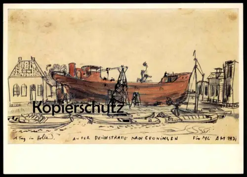 ÄLTERE POSTKARTE AN DER DEICHSTRASSE NACH GRONINGEN KLEINE WERFT 1931 ALFRED MAHLAU HAMBURG ALTONA AK ship postcard cpa