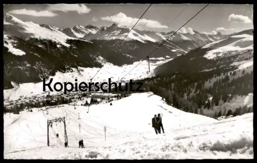 ÄLTERE POSTKARTE STRELA-SKILIFT MIT BLICK AUF SCHATZALP UND DAVOS faire du ski skiing Schweiz Ansichtskarte cpa postcard