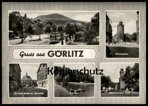 ÄLTERE POSTKARTE GRUSS AUS GÖRLITZ VOLKSBAD BERLINER STRASSE LANDESKRONE STRASSENBAHN Zgorzelec Ansichtskarte postcard