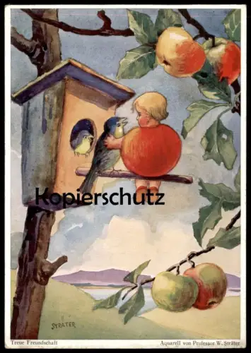 ALTE KÜNSTLER POSTKARTE ÄPFEL VERMENSCHLICHT KINDER PROFESSOR STRÄTER apple children Ansichtskarte postcard cpa AK