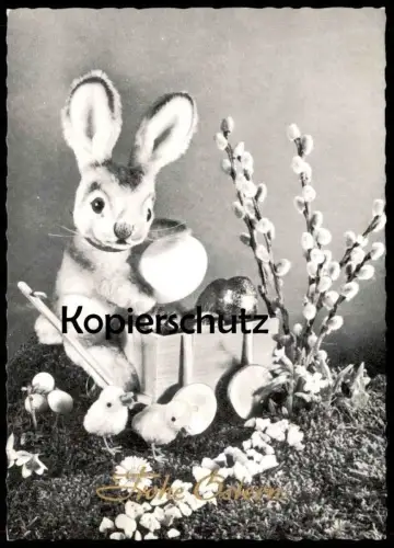 ALTE POSTKARTE FROHE OSTERN OSTERHASE VERMENSCHLICHT KARREN EIER KÜKEN Osterfest Easter Schwarz-weiss Foto Photo cpa AK