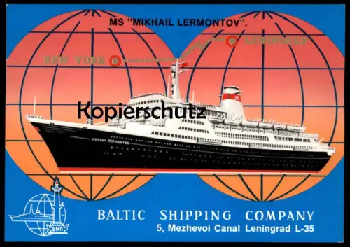 ÄLTERE POSTKARTE MS MIKHAIL LERMONTOV KREUZFAHRTSCHIFF BALTIC SHIPPING COMPANY LENINGRAD Schiff Motorschiff ship cpa AK