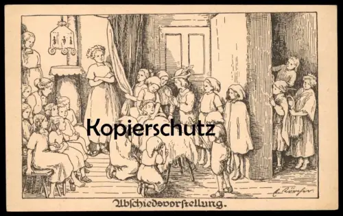 ALTE KÜNSTLER POSTKARTE ABSCHIEDSVORSTELLUNG ABSCHIED TOD TRAUER KINDER ELISABETH LÖRCHER WELTKRIEG KIND postcard death