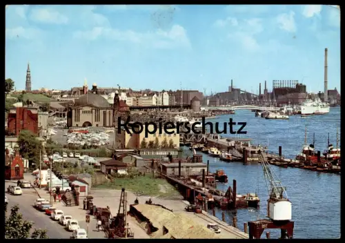 ÄLTERE POSTKARTE HAMBURG HAFEN FRACHTUMSCHLAG FRACHT SAND KRAN VW KÄFER Volkswagen crane grue cargo AK cpa postcard