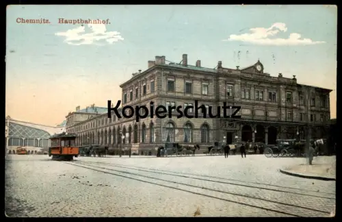 ALTE POSTKARTE CHEMNITZ HAUPTBAHNHOF STRASSENBAHN 1912 tram tramway Bahnhof gare station Ansichtskarte cpa postcard AK