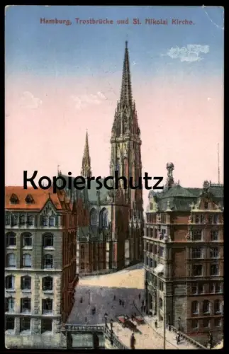 ALTE POSTKARTE HAMBURG TROSTBRÜCKE UND ST. NIKOLAI KIRCHE AK Ansichtskarte postcard cpa