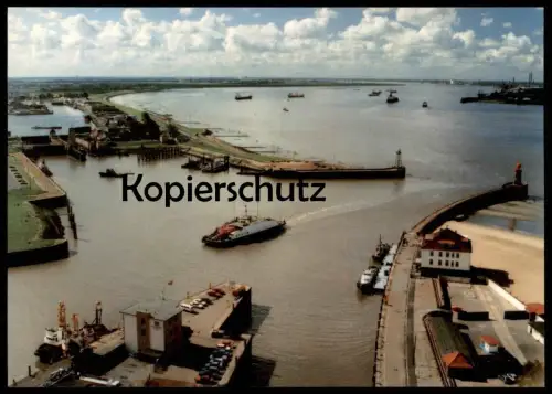 ÄLTERE POSTKARTE BREMERHAVEN GEESTEVORHAFEN BLICK AUF WESER FÄHRE LUFTBILD HAFEN Fliegeraufnahme Panorama Ansichtskarte