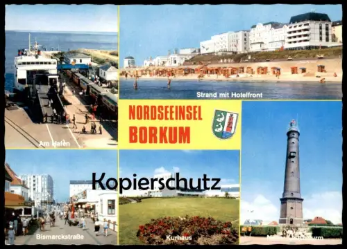 ÄLTERE POSTKARTE BORKUM AM HAFEN ZUG SCHIFF BISMARCKSTRASSE STRAND MIT HOTELFRONT LEUCHTTURM Ansichtskarte AK postcard