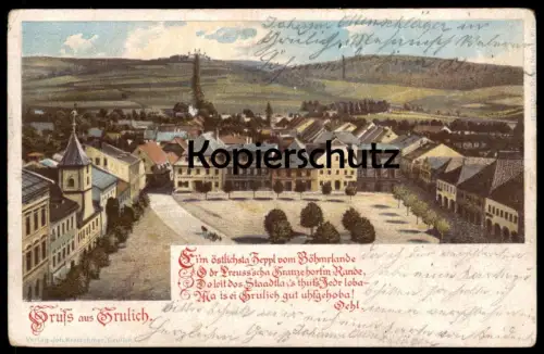 ALTE POSTKARTE GRUSS AUS GRULICH RINGPLATZ KRALIKY NORDBÖHMEN Böhmen ceska republika czech republic AK cpa postcar