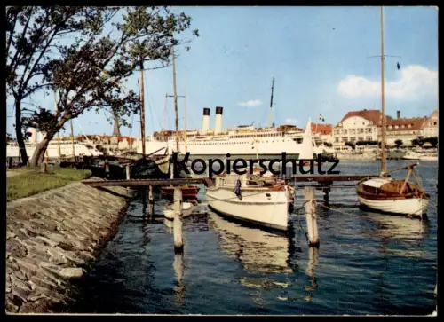 ÄLTERE POSTKARTE LÜBECK-TRAVEMÜNDE OZEANDAMPFER BLICK ZUM HAFEN port Schiff ship steamship Ansichtskarte AK cpa postcard