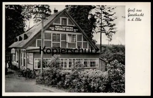 ALTE POSTKARTE GEESTHACHT AN DER ELBE GAST- UND GARTENLOKAL GRÜNER JÄGER HOLSTEN BIER Ansichtskarte AK cpa postcard