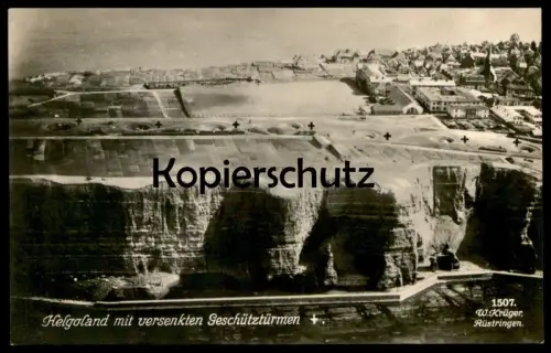ALTE POSTKARTE NORDSEEBAD HELGOLAND MIT VERSENKTEN GESCHÜTZTÜRMEN Geschütz Krieg war cpa postcard Ansichtskarte AK