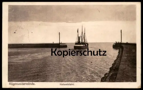ALTE POSTKARTE RÜGENWALDERMÜNDE HAFENEINFAHRT HAFEN DARLOWKO STEMPEL KLEIN STRELLIN Polska cpa Ansichtskarte postcard