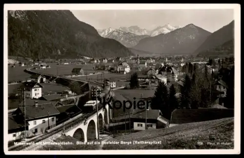 ALTE POSTKARTE MITTENWALD MITTENWALDBAHN BLICK AUF SEEFELDER BERGE Zug Eisenbahn Chemin de fer Railway Mittenwald-Bahn