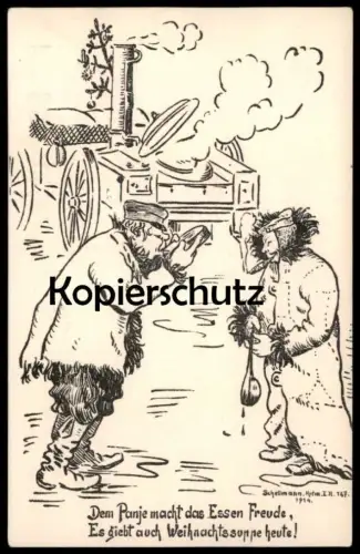ALTE POSTKARTE DEM PANJE MACHT DAS ESSEN FREUDE WEIHNACHTSSUPPE 1914 Russischer Soldat Russia Russe postcard Schellmann