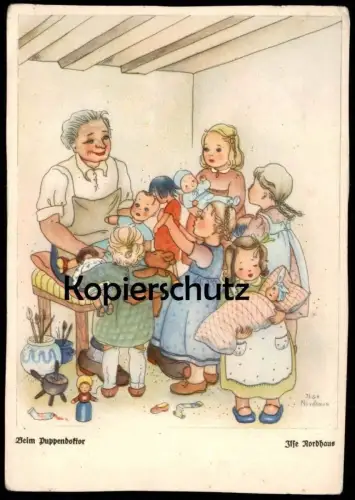 ALTE POSTKARTE BEIM PUPPENDOKTOR KINDER KIND PUPPEN PUPPE SIGN. ILSE NORDHAUS doll dolls enfants children postcard cpa