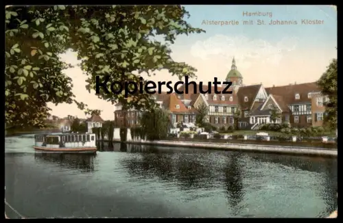 ALTE POSTKARTE HAMBURG ALSTERPARTIE MIT ST. JOHANNIS KLOSTER EPPENDORF AK Ansichtskarte postcard cpa