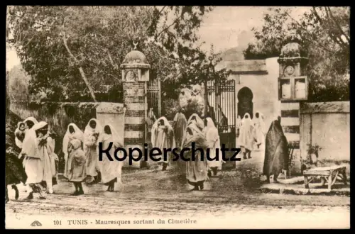 ALTE POSTKARTE TUNIS MAURESQUES SORTANT DU CIMETIÉRE Tracht Tunisia Tunisie Tunesien Friedhof cpa postcard Ansichtskarte
