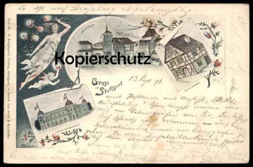 ALTE POSTKARTE STUTTGART GEWERBEDORF SCHILLERHAUS LANDESGEWERBEMUSEUM ENGEL GANZSACHE P. MARX Ansichtskarte postcard cpa