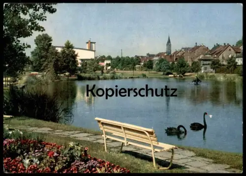 ÄLTERE POSTKARTE ST. INGBERT SAAR GUSTAV-CLAUSS-ANLAGE SAARLAND SCHWARZER SCHWAN black swan Ansichtskarte cpa postcard