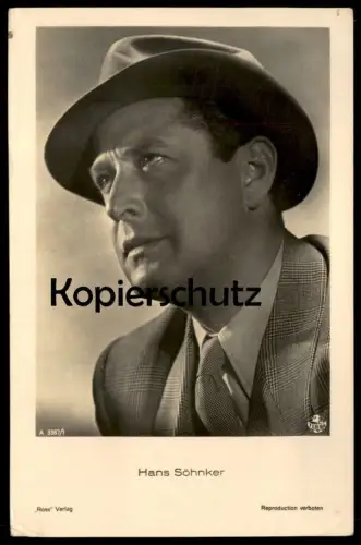 ALTE POSTKARTE HANS SÖHNKER FILM-SCHAUSPIELER ROSS VERLAG TERRA HUT ANZUG actor postcard Ansichtskarte