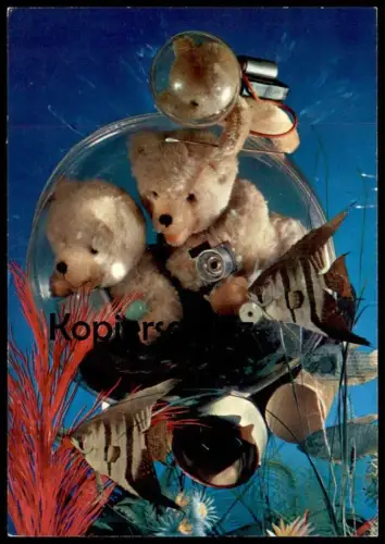 ÄLTERE POSTKARTE TEDDYBÄR TAUCHER U-BOOT BÄREN VERMENSCHLICHT FISCHE Teddy Bär bear ours submarine fish postcard
