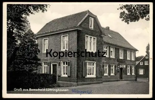 ALTE POSTKARTE GRUSS AUS REMSCHEID LÜTTRINGHAUSEN GASTSTÄTTE OTTO BECKMANN HALTESTELLE DER AUTOBUSLINIE Ansichtskarte AK