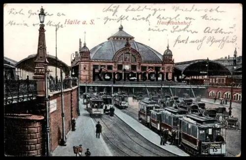 ALTE POSTKARTE HALLE SAALE HAUPTBAHNHOF Strassenbahn Kröllwitz Bahnhof Tram tramway gare station Ansichtskarte postcard