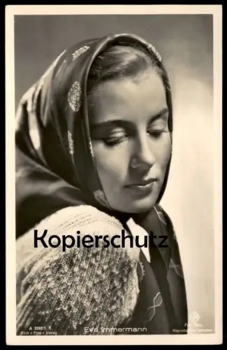 ALTE POSTKARTE EVA IMMERMANN FILM-SCHAUSPIELERIN KOPFTUCH FILM FOTO VERLAG BINZ UFA actress acteur postcard cpa
