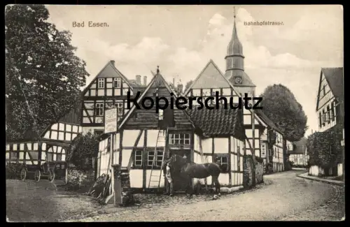 ALTE POSTKARTE BAD ESSEN BAHNHOFSTRASSE PFERD HOLZSCHUHE HEUBODEN SCHILD CONDITOREI A. HÖGER cpa postcard Ansichtskarte