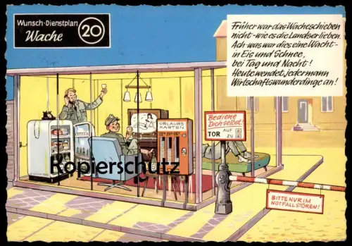 ÄLTERE POSTKARTE WUNSCH DIENSTPLAN WACHE 20 WACHESCHIEBEN TOR SOLDAT HUMOR KASERNE TV BUNDESWEHR Ansichtskarte postcard