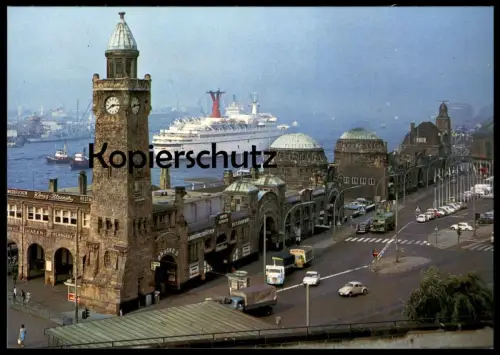 ÄLTERE POSTKARTE HAMBURG SCHIFF ST. PAULI LANDUNGSBRÜCKEN HAFEN VW KÄFER LKW pickup truck harbour port ship postcard