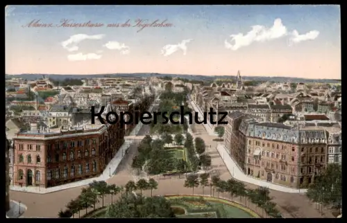 ALTE POSTKARTE MAINZ KAISERSTRASSE AUS DER VOGELSCHAU PANORAMA mayence cpa postcard AK Ansichtskarte