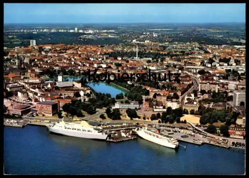 ÄLTERE POSTKARTE KIEL OSLO-KAI FLIEGERAUNAHME LUFTBILD LUFTAUFNAHME FÄHRSCHIFF FÄHRE ferry Schiff Motorschiff ship cpa