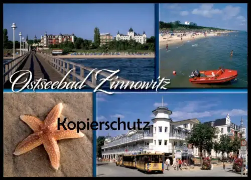 ÄLTERE POSTKARTE OSTSEEBAD ZINNOWITZ SEESTERN STARFISH VINETA-BAHN BIMMELBAHN Zephyr Boot Inselbahn Ansichtskarte AK cpa
