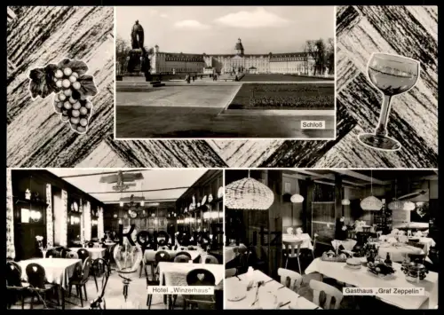 ÄLTERE POSTKARTE KARLSRUHE GASTHAUS GRAF ZEPPELIN YORCKSTRASSE HOTEL WINZERHAUS NOWACKANLAGE SCHLOSS Ansichtskarte AK