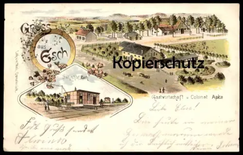 ALTE POSTKARTE GRUSS AUS ESCH BAHNHOF GASTWIRTSCHAFT COLONAT APKE IBBENBÜREN station gare postcard AK